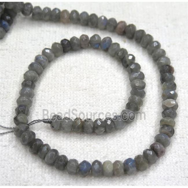 deep gray Labradorite beads, faceted rondelle, AA-Grade