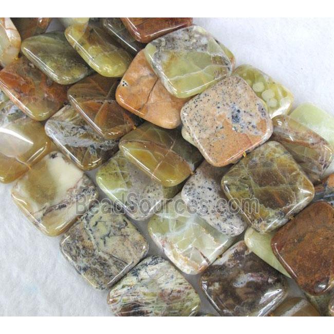 yellow opal stone bead, square