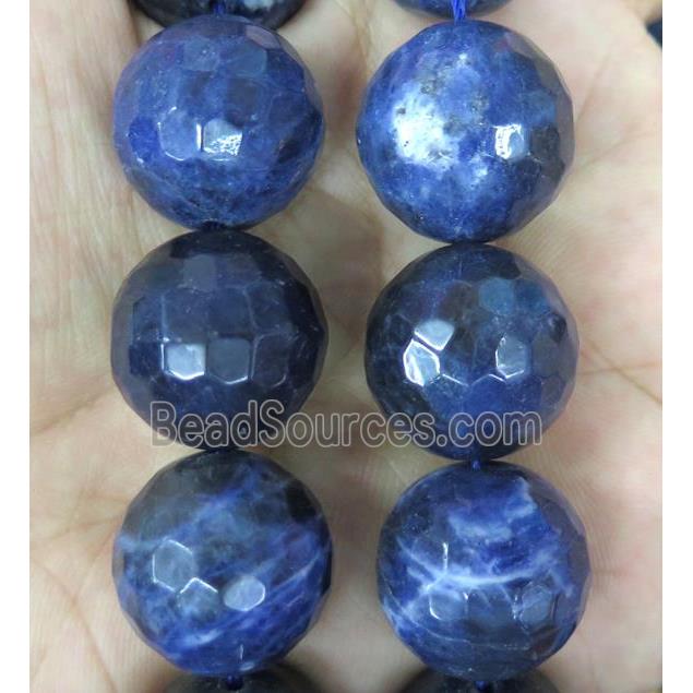 large faceted round Sodalite beads, blue