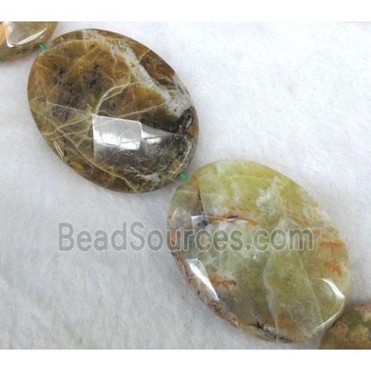 yellow opal beads, faceted flat oval