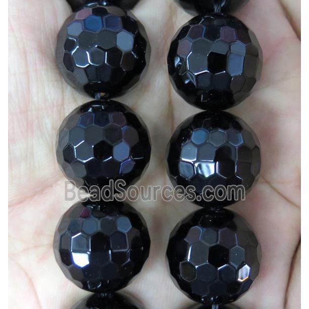 large Black Onyx Agate beads, faceted round