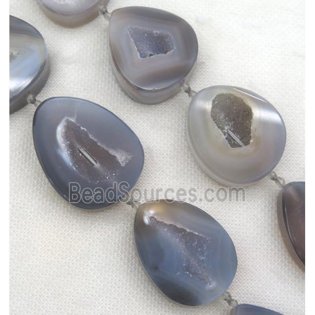 natural Gray Agate Druzy Beads, freeform, geode