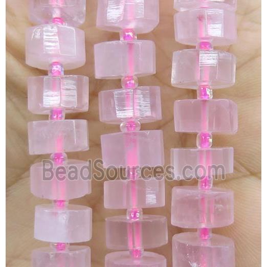 Rose Quartz bead, faceted heishi