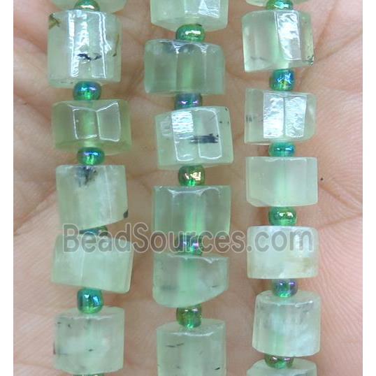 green Prehnite beads, faceted heishi