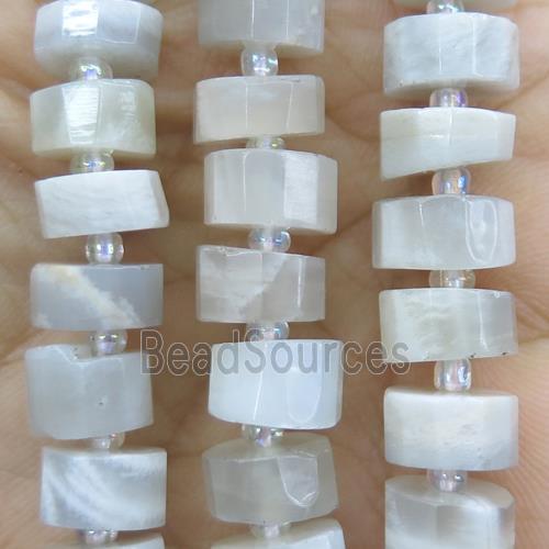 white moonstone bead, faceted heishi