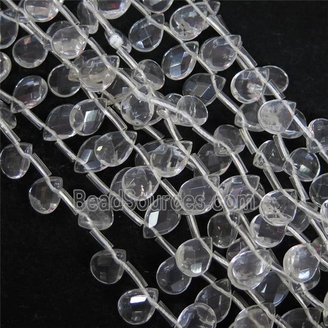 Clear Quartz beads, faceted flat teardrop