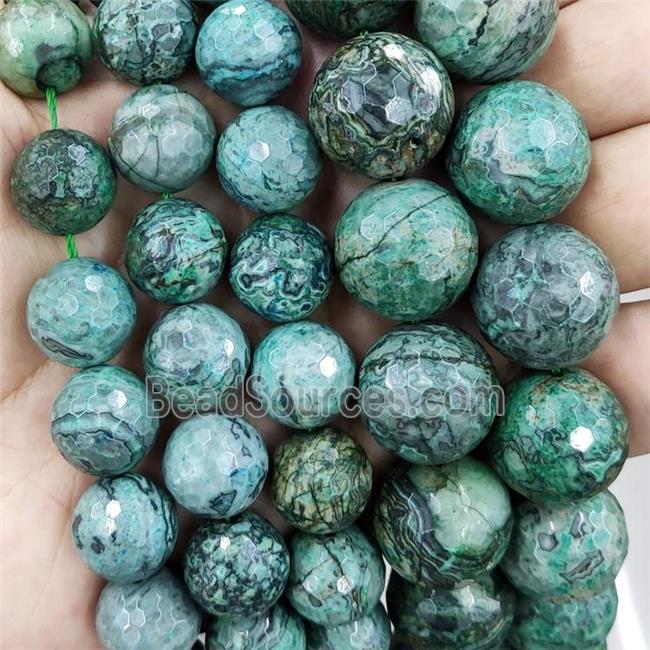 faceted round green Picture Jasper beads