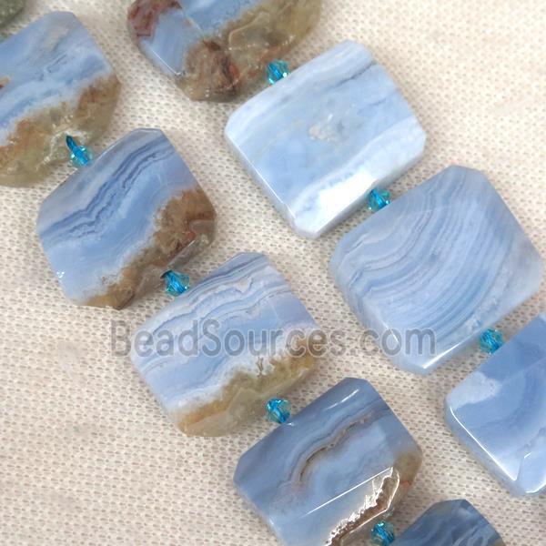 Blue Lace Agate nugget beads, faceted Oblong