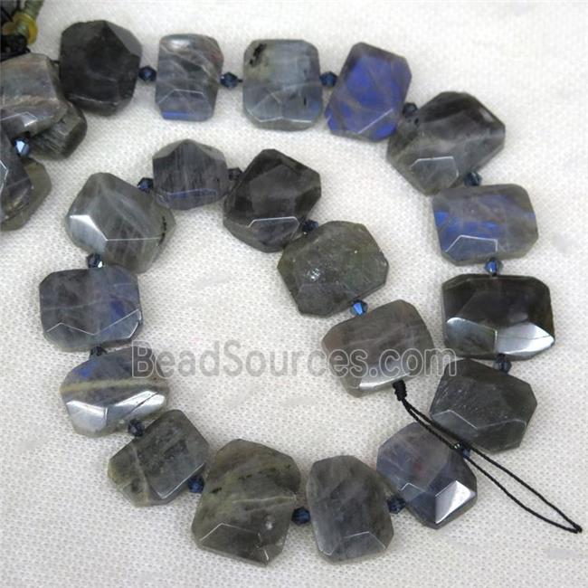 Labradorite nugget bead, faceted rectangle