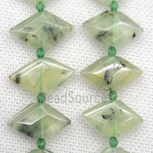 green Prehnite beads, faceted bullet