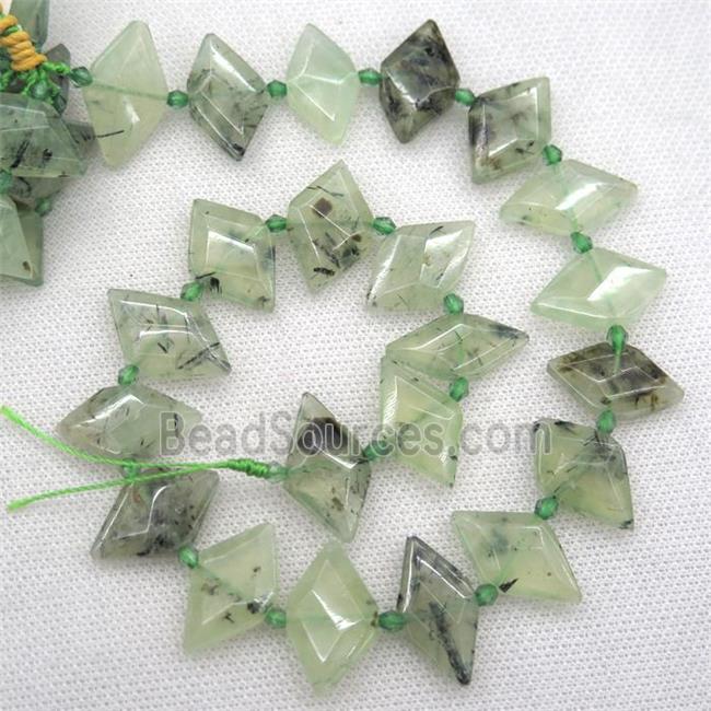 green Prehnite beads, faceted bullet