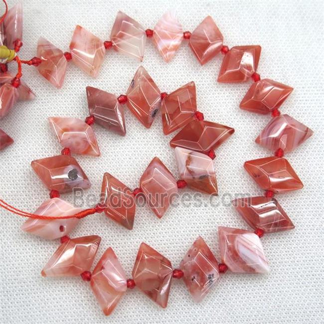 red Carnelian Agate beads, faceted bullet