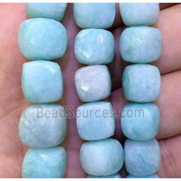 green Amazonite beads, faceted cube