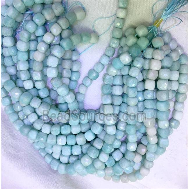 green Amazonite beads, faceted cube