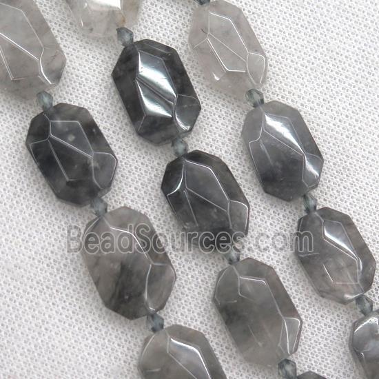 gray Cloudy Quartz beads, faceted rectangle