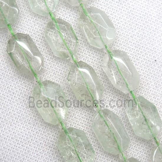 natural green quartz beads, faceted rectangle