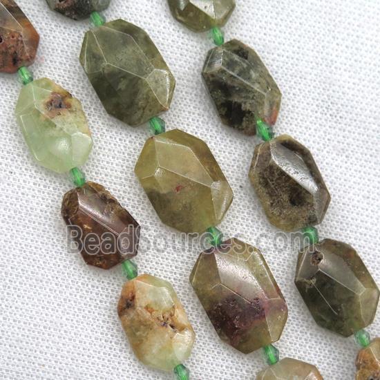 green Garnet beads, faceted rectangle