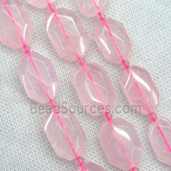 Rose Quartz beads, pink, faceted rectangle