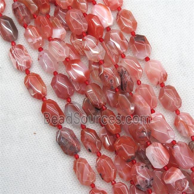 red Carnelian Agate beads, faceted rectangle