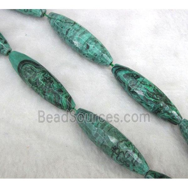 green picture jasper bead, faceted rice-shaped