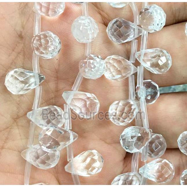 clear quartz bead, faceted teardrop