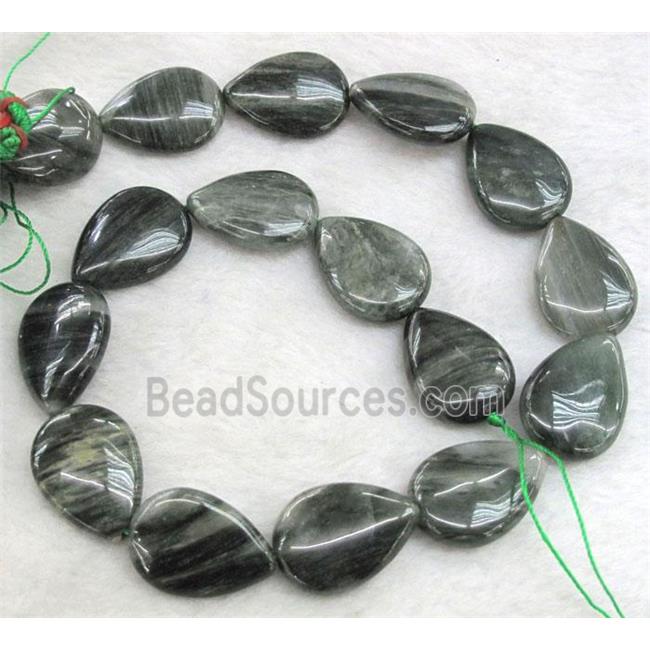 natural green Seraphinite beads, flat teardrop