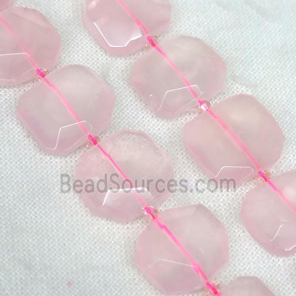 Rose Quartz nugget beads, pink, faceted rectangle