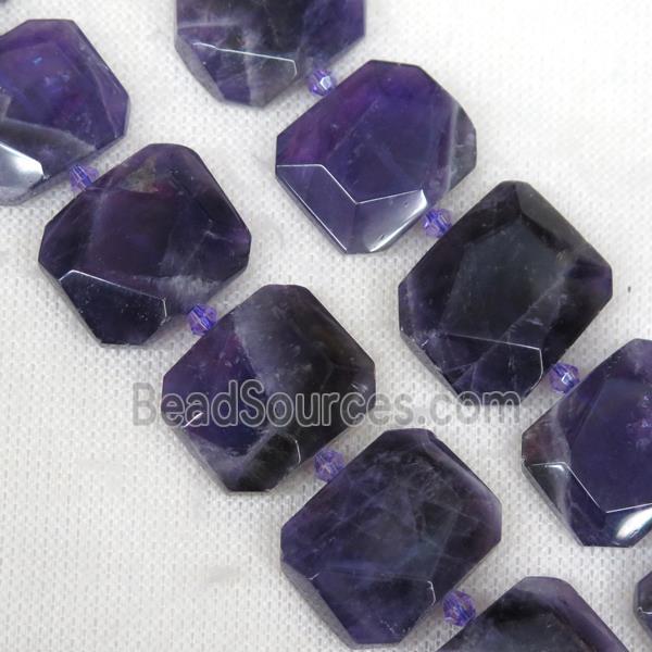 purple Amethyst nugget bead, faceted rectangle