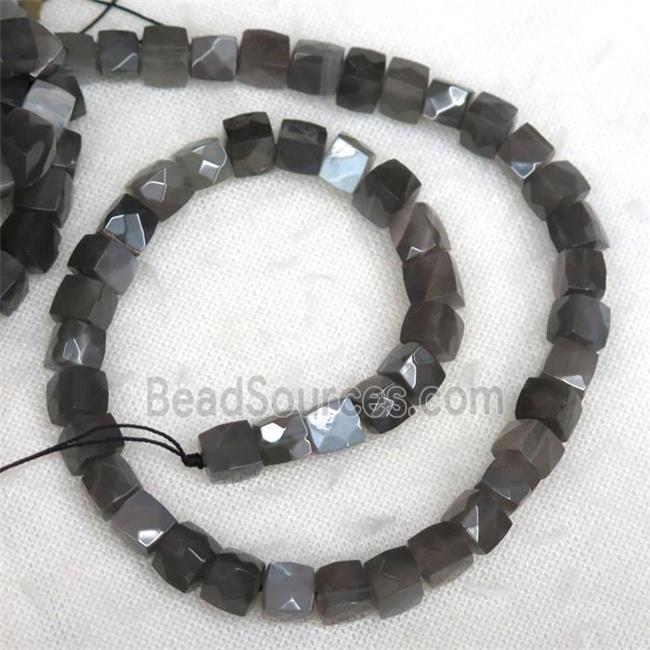 gray MoonStone bead, faceted cube