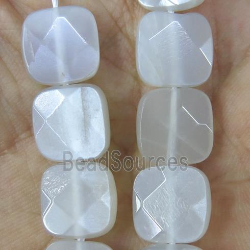 gray-white MoonStone beads, faceted square