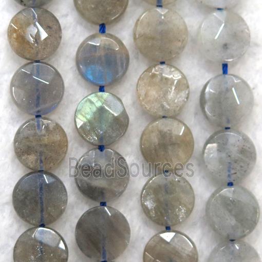 labradorite bead, faceted flat round