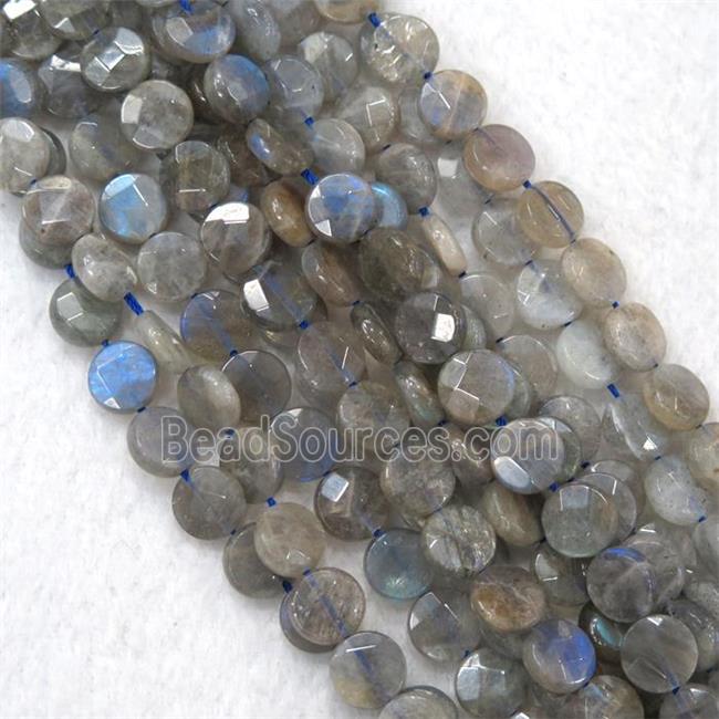 labradorite bead, faceted flat round