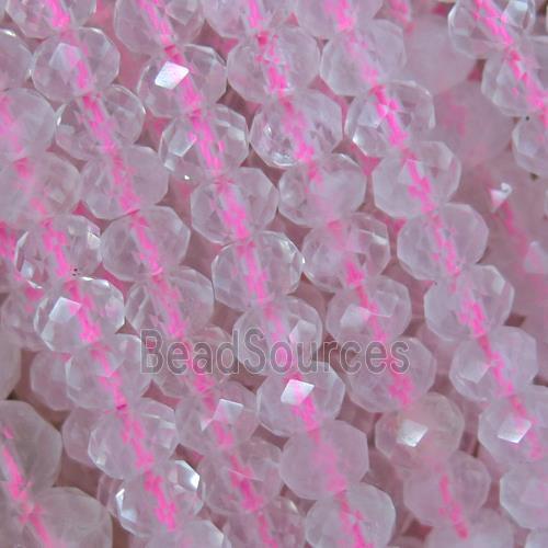 Rose Quartz beads, faceted rondelle, pink