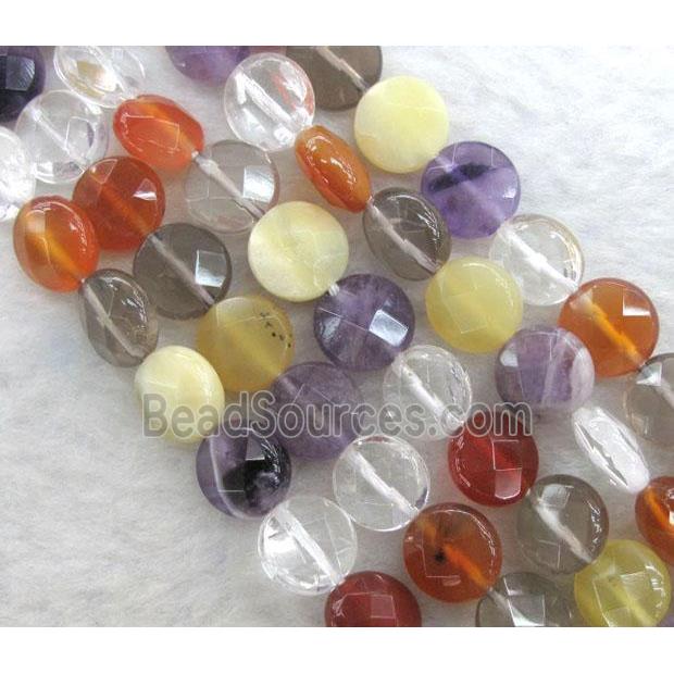 mixed gemstone beads, faceted flat round