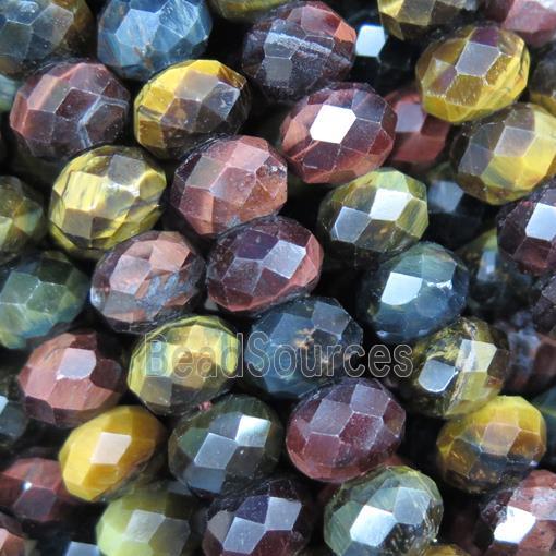 tiger eye stone beads, faceted rondelle, multi color