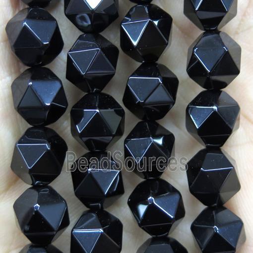 faceted round Black Onyx Agate beads ball