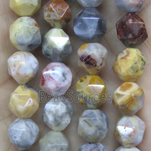 faceted round yellow Crazy Agate beads ball