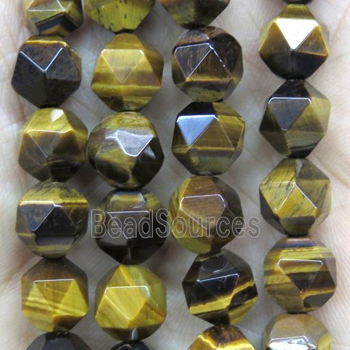 faceted round yellow Tiger eye stone beads ball