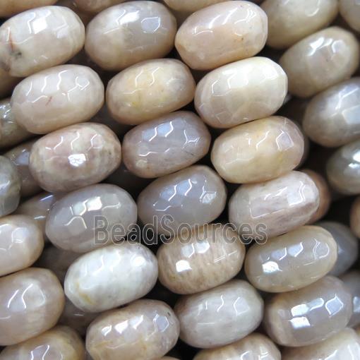 peach MoonStone beads, light electroplated, faceted rondelle