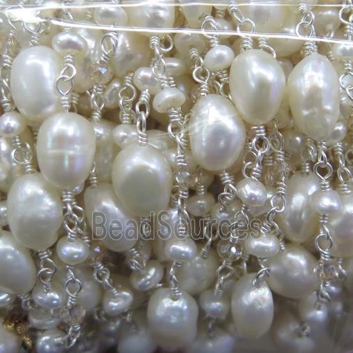 freshwater Pearl bead chain, silver plated