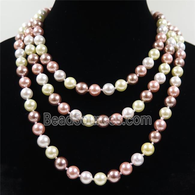 Pearlized Shell knoted necklace, round