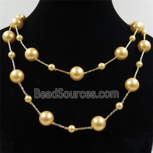 yellow Pearlized Shell necklace, round