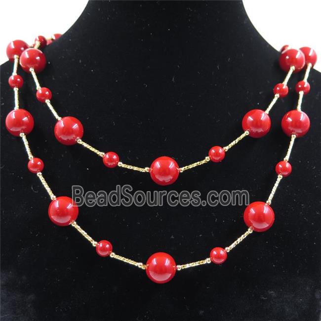 red Pearlized Shell necklace, round