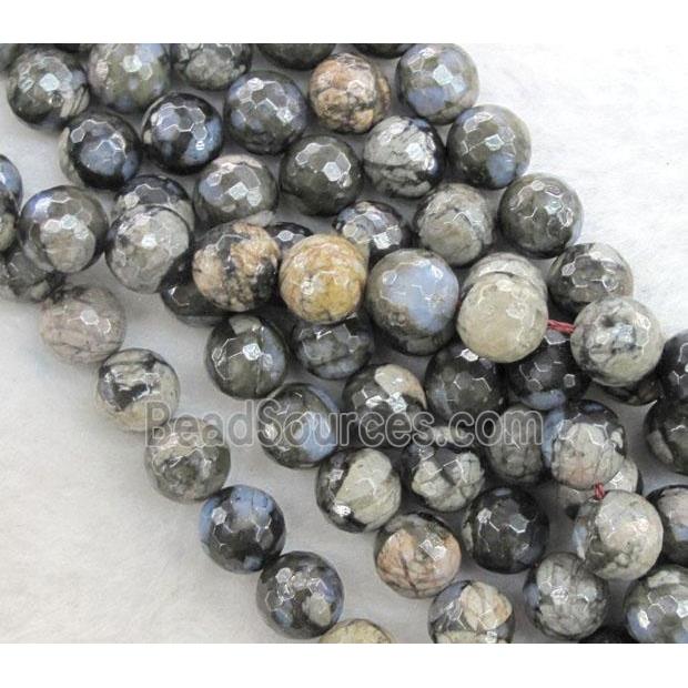 faceted round grey Opal Jasper Beads