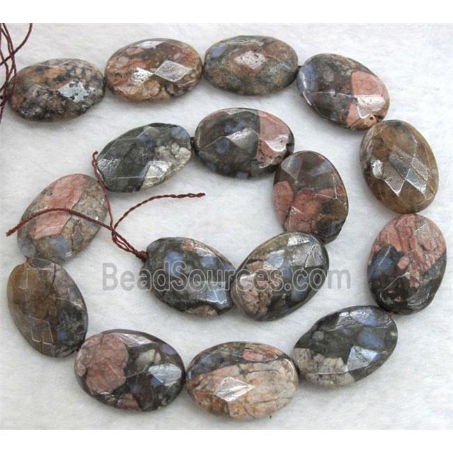 gray opal stone beads, faceted flat oval