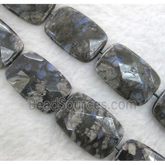 gray opal stone bead, faceted rectangle