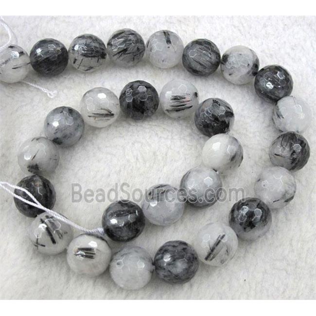 faceted-round Black Rutilated Quartz beads