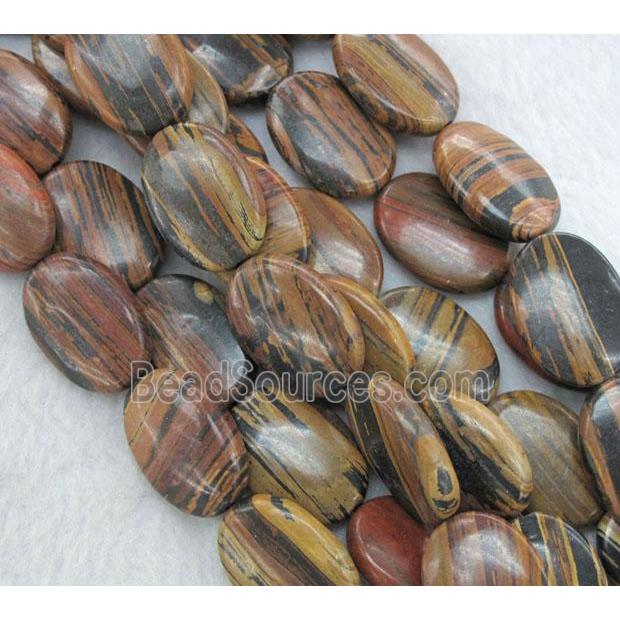 striped brown Opal Stone Beads, flat oval