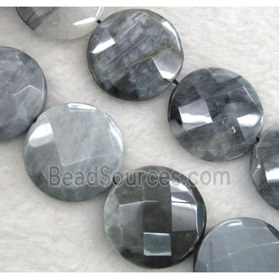 natural Eagle Eye Stone beads, faceted flat-round