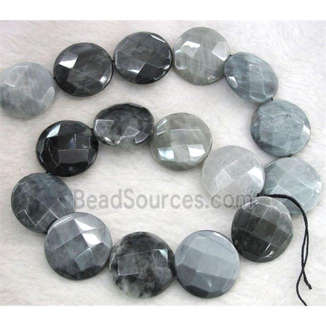 natural Eagle Eye Stone beads, faceted flat-round